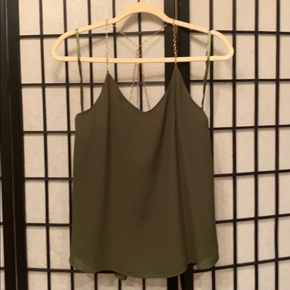 Naked Zebra Dark Green Blouse with Chain Straps